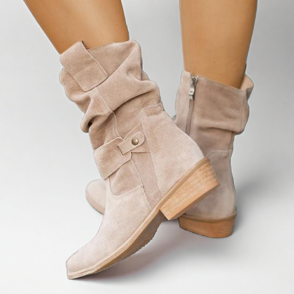 Zéphyrine | Femme Bottines Slouch Talon Bloc Suédine - Beige - Image 1