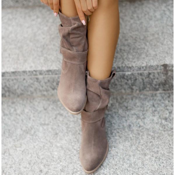 Zéphyrine | Femme Bottines Slouch Talon Bloc Suédine - Beige - Image 10
