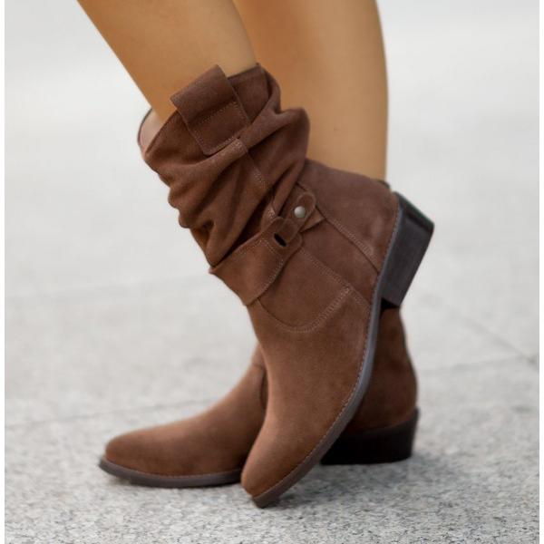 Zéphyrine | Femme Bottines Slouch Talon Bloc Suédine - Beige - Image 11