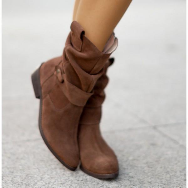 Zéphyrine | Femme Bottines Slouch Talon Bloc Suédine - Beige - Image 12