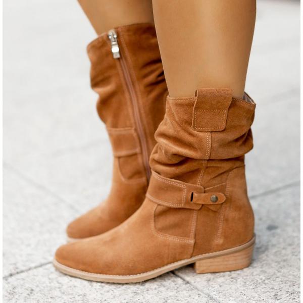 Zéphyrine | Femme Bottines Slouch Talon Bloc Suédine - Beige - Image 2