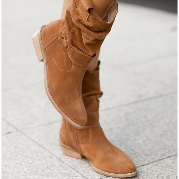Zéphyrine | Femme Bottines Slouch Talon Bloc Suédine - Beige - Image 3