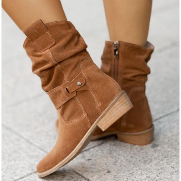 Zéphyrine | Femme Bottines Slouch Talon Bloc Suédine - Beige - Image 4