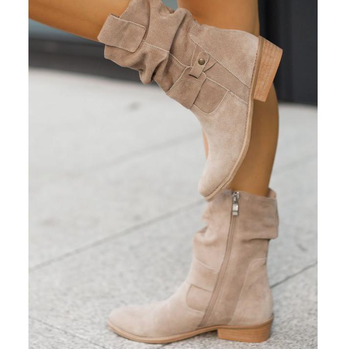 Zéphyrine | Femme Bottines Slouch Talon Bloc Suédine - Beige - Image 5