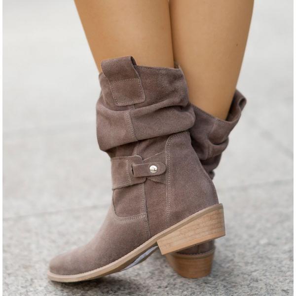 Zéphyrine | Femme Bottines Slouch Talon Bloc Suédine - Beige - Image 8