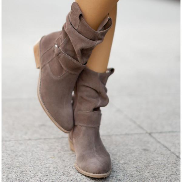 Zéphyrine | Femme Bottines Slouch Talon Bloc Suédine - Beige - Image 9