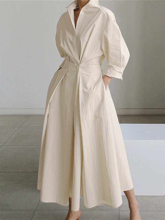 Zéphyrine | Femme Robe Chemise Midi Taille Cintrée - Cream - Image 1
