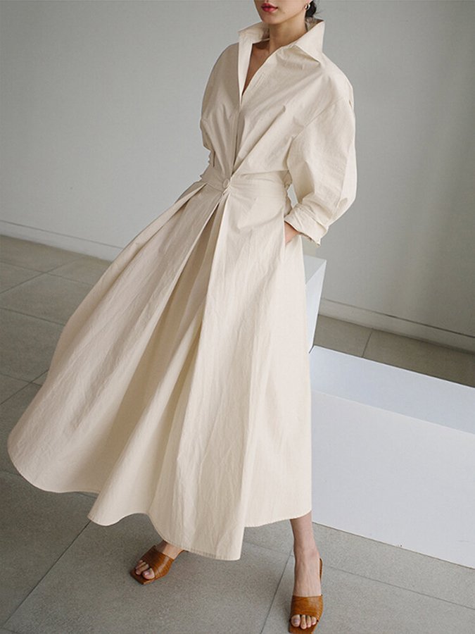 Zéphyrine | Femme Robe Chemise Midi Taille Cintrée - Cream - Image 2
