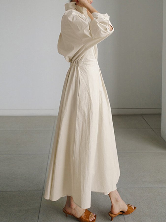 Zéphyrine | Femme Robe Chemise Midi Taille Cintrée - Cream - Image 3